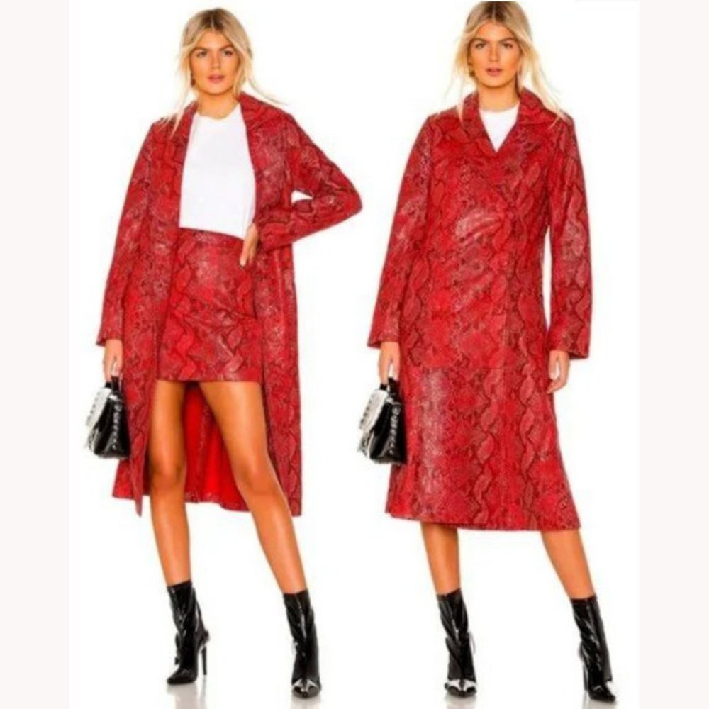 💥SHOWSTOPPER💥 The Serpent Leather Trench Coat Snakeskin in Red